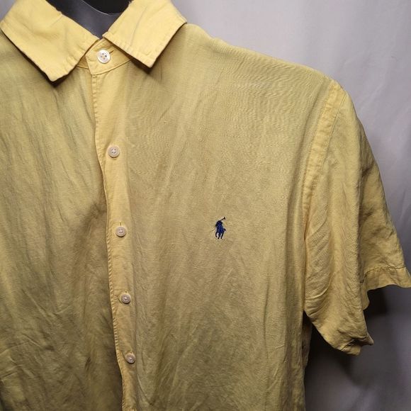 POLO Ralph Lauren Yellow Blue Logo Men's Short Sleeve Casual Button Down Shirt - Picture 4 of 10
